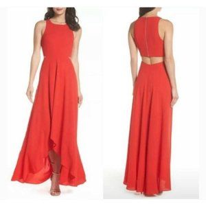 Red Bohemian Rhapsody Cut Out Hi Cocktail Dress